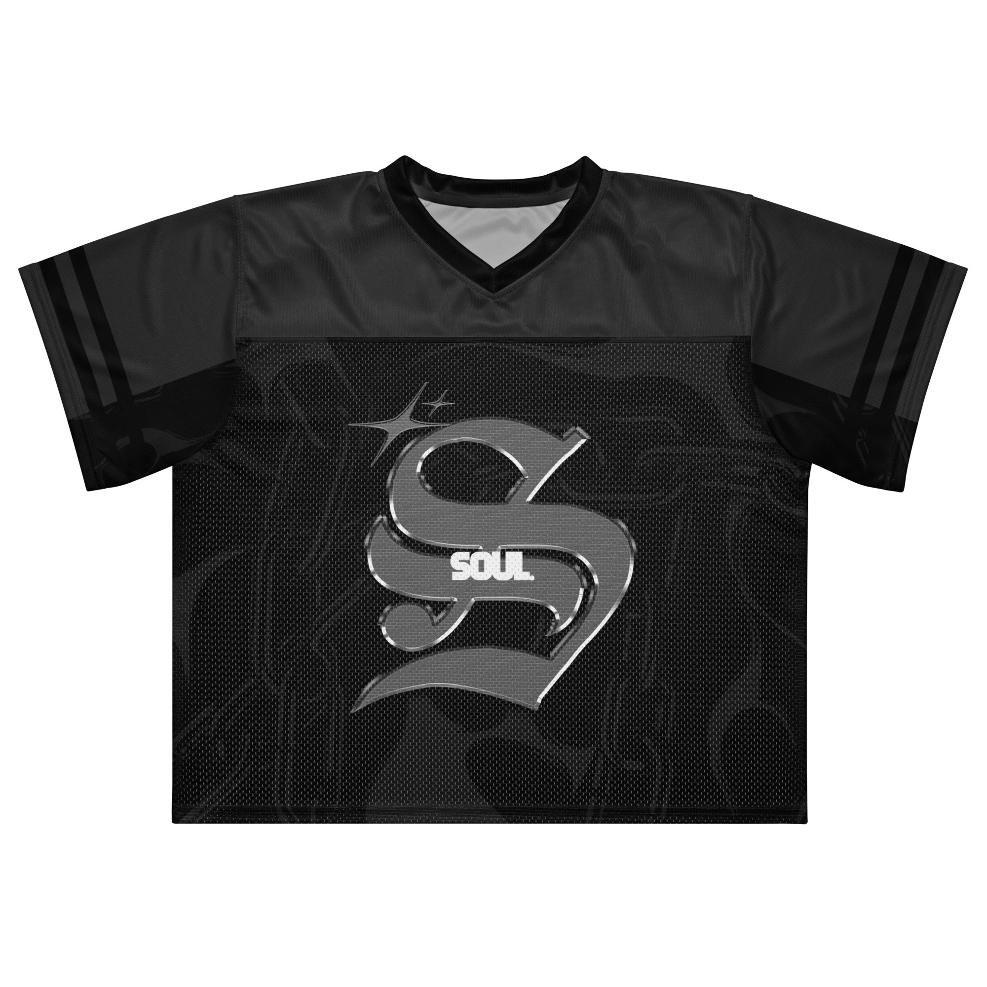 CATCH 'YA L8ER JERSEY in black with SOUL logo, breathable mesh, and relaxed fit for athletes and street style.